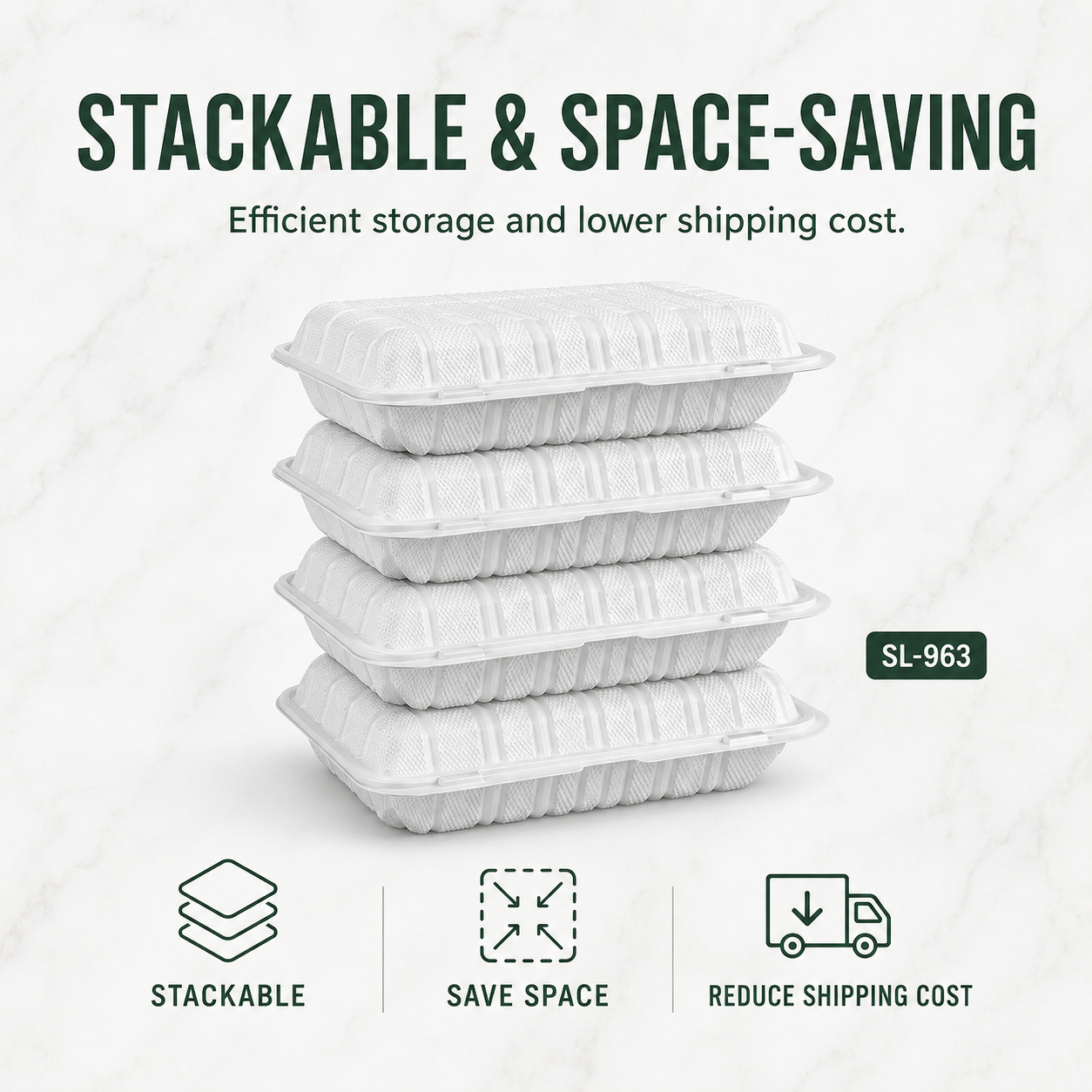 SL-963 9×6 Inch Single Compartment Smart Lock MFPP Clamshell Food Container